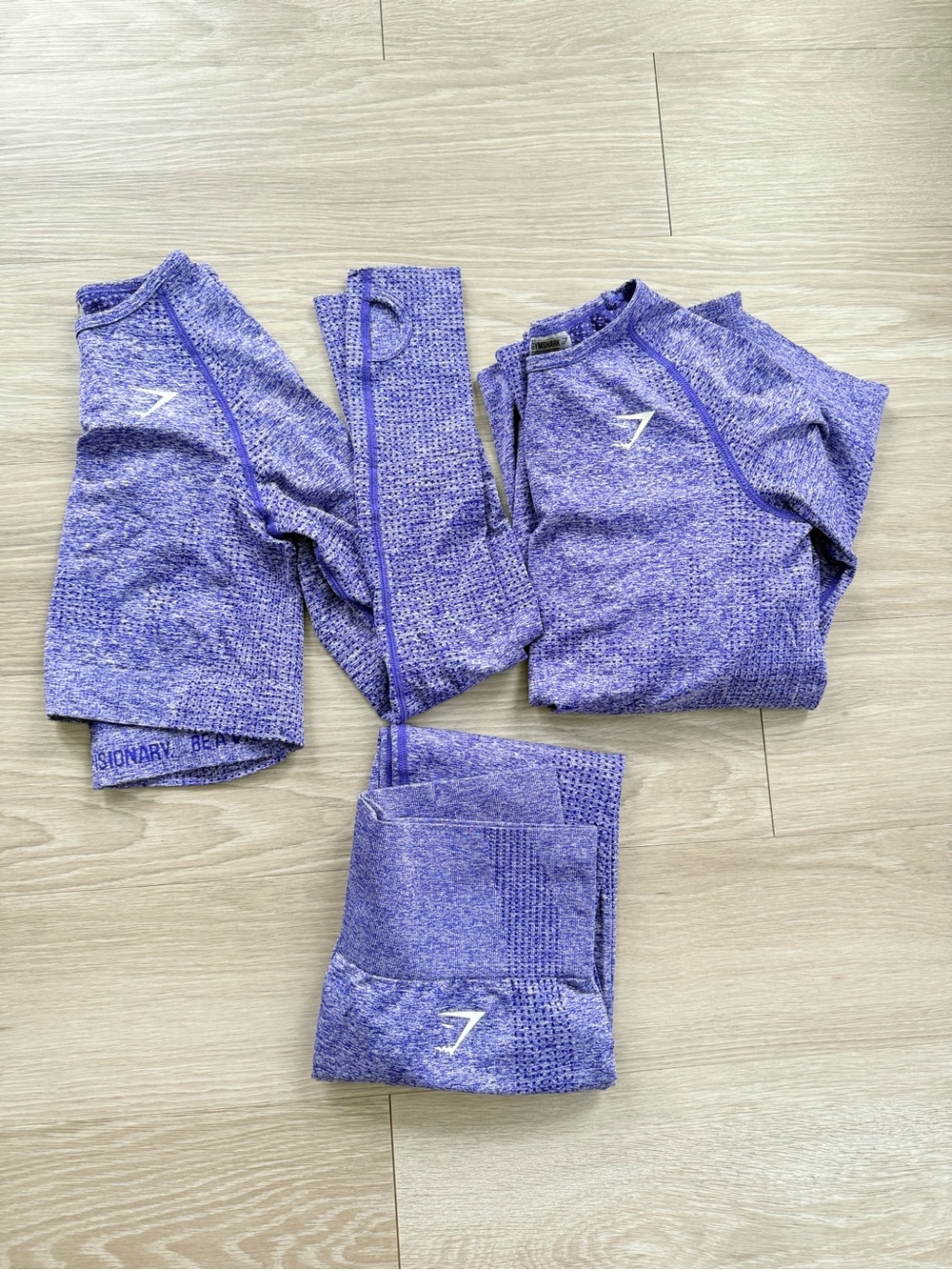 Gymshark Purple Seamless Crop Top, Long Sleeve Top and Leggings Set